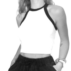 White and black halter top